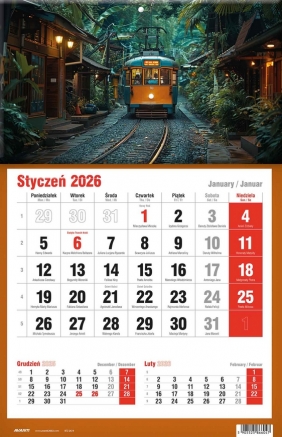 Kalendarz 2026 trójdzielny jednodzielny, 1 szt