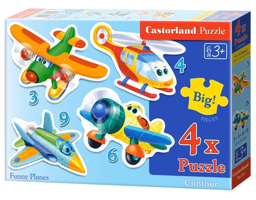 Puzzle konturowe 3-4-6-9, 4w1 Funny Planes (005048)