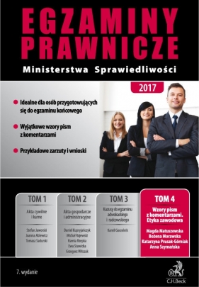 Egzaminy prawnicze Ministerstwa Sprawiedliwości 2017 Tom 4 Wzory pism z komentarzami - Matuszewska Magda, Morawska Bożena, Prusak-Górniak Katarzyna