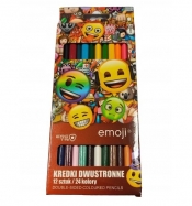Kredki dwustronne 18 cm - Emoji, 12 szt./24 kol.