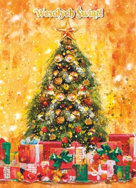 Karnet B6 BN Boże Narodzenie - Choinka z prezentami