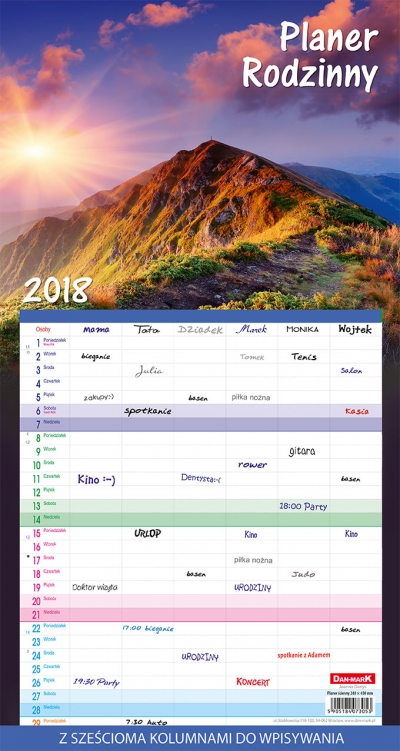 Kalendarz Planer rodzinny GÓRY 2018