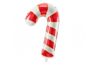Balon foliowy Partydeco Cukrowa laska w kolorze białym w czerwone paski ze złotymi metalizowanymi elementami 32cal (FB53-007)