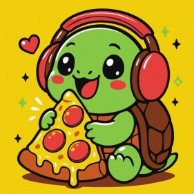 Malowanie po numerach - Żółwik i pizza 25x25cm