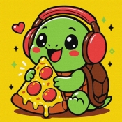 Malowanie po numerach - Żółwik i pizza 25x25cm