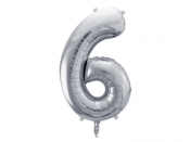 Balon foliowy Partydeco cyfra 6, 86 cm, srebrna (FB1M-6-018)