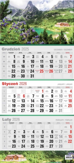 Kalendarz 2026 trójdzielny płaski, 1 szt