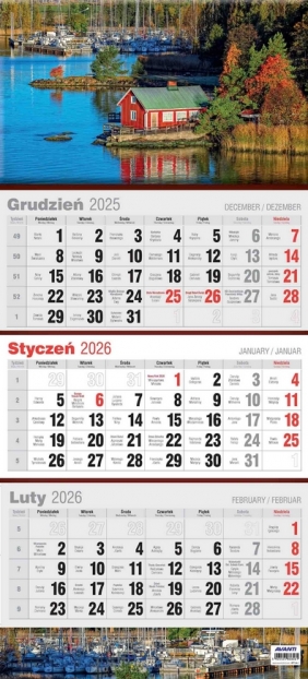 Kalendarz 2026 trójdzielny płaski, 1 szt