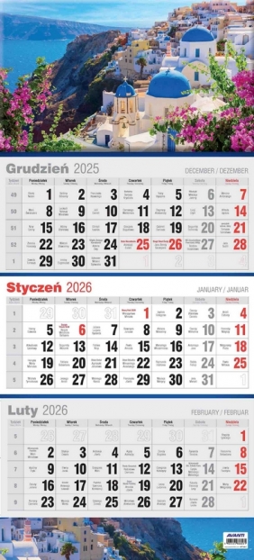 Kalendarz 2026 trójdzielny płaski, 1 szt