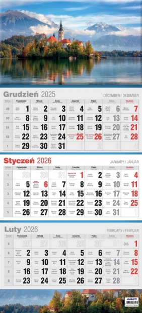 Kalendarz 2026 trójdzielny płaski, 1 szt