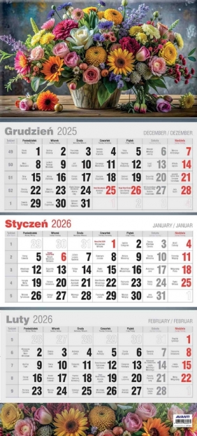 Kalendarz 2026 trójdzielny płaski, 1 szt