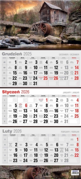 Kalendarz 2026 trójdzielny płaski, 1 szt