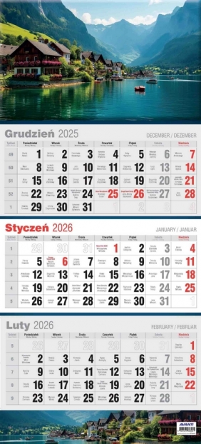 Kalendarz 2026 trójdzielny płaski, 1 szt