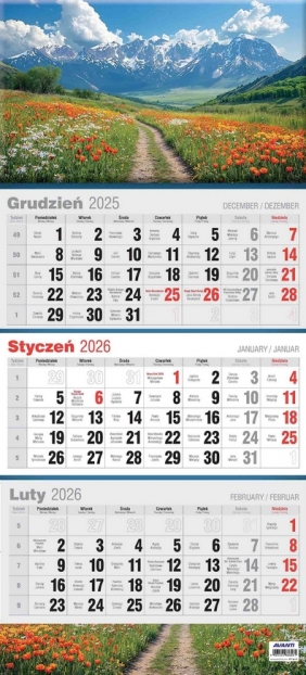 Kalendarz 2026 trójdzielny płaski, 1 szt
