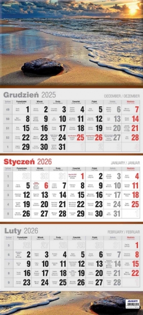 Kalendarz 2026 trójdzielny płaski, 1 szt