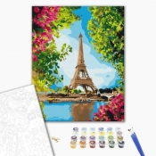 Malowanie po numerach BRUSHME 40x50 cm kwiatowy widok na wieżę Eiffla