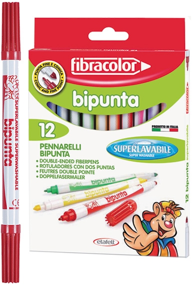 Pisaki fibracolor dwustronne 12 kolorów w etui