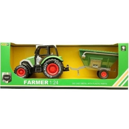 Traktor z przyczepą Farmer 1:24 metalowy