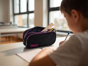 Astrabag, Piórnik 2 komory Black - Pink/Mint, AC9
