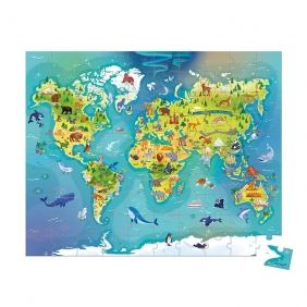 Janod, puzzle w walizce - Mapa świata - 100 elementów (J02607)