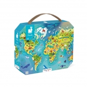 Janod, puzzle w walizce - Mapa świata - 100 elementów (J02607)