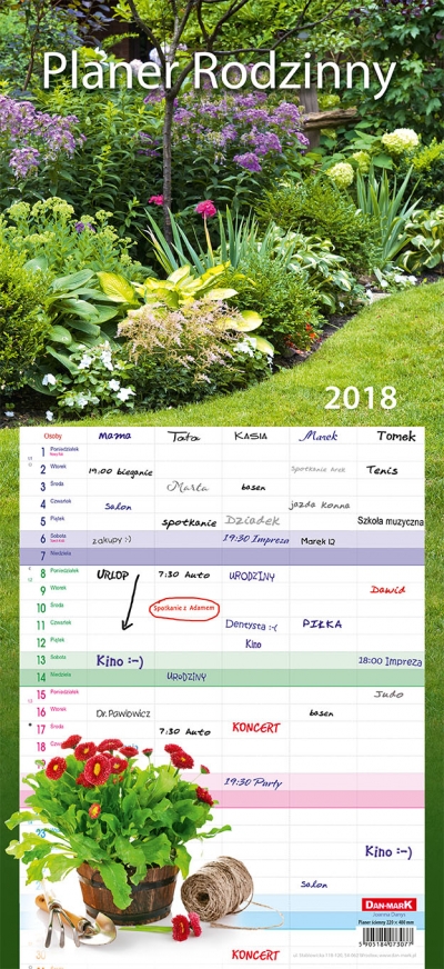 Kalendarz Planer rodzinny OGRÓD 2018
