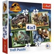 Trefl, Puzzle 4w1 - Groźne dinozaury (34607)