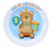 Talerzyki papier.Moje 1 urodziny nieb.18cm.