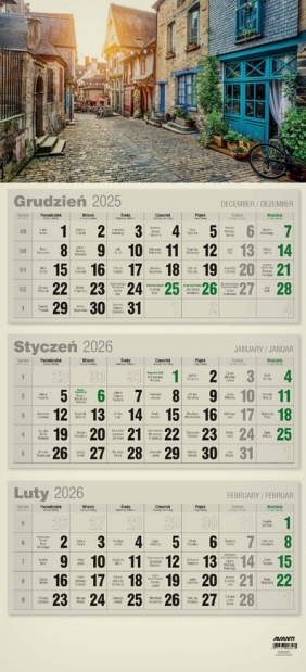 Kalendarz 2026 trójdzielny płaski EKO, 1 szt