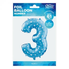 Balon foliowy Godan niebieski w gwiazdy cyfra 3 26 cali 26cal (hs-c26n3)