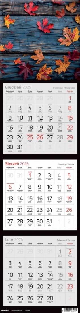Kalendarz 2026 trójdzielny kwadratowy, 1 szt