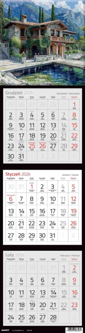 Kalendarz 2026 trójdzielny kwadratowy, 1 szt