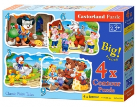 Puzzle konturowe 4w1 3-4-6-9: Classic Fairy Tales