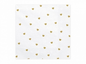Serwetki Partydeco Serca w kolorze białym ze złotym nadrukiem (1 op. / 20 szt.) - biała 330mm x 330mm (SP33-49-008)