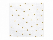 Serwetki Partydeco Serca w kolorze białym ze złotym nadrukiem (1 op. / 20 szt.) - biała 330mm x 330mm (SP33-49-008)