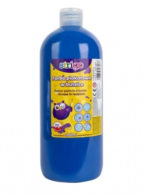 Farba plakatowa STRIGO w butelce, 1000 ml niebieska