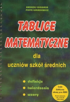 Tablice matematyczne dla uczniów szkół średnich - Kiełbasa Andrzej, Łukasiewicz Piotr<br />