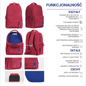 Plecak szkolny Oxford School - żurawinowy