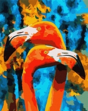 Malowanie po numerach-Pomarańczowe flamingi 40x50