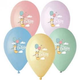 Balon gumowy Godan Happy Birthday Lisek 5 sztuk/1 opakowanie pastelowy 5 szt różne 13cal (GS120/HBLI)