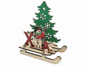 Dekoracja świąteczna drewniana bałwanek na saniach