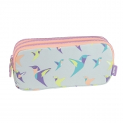 Piórnik 3 komorowy Milan Sugar Colibri Pastel szaro-różowy (081135SCL)