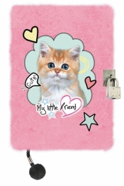 Pamiętnik z kłódką włochacz - Pink Cat, A5, 96 kartek