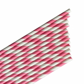 Słomki papierowe paski różowe 144szt