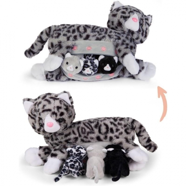 Mama kotek szary z 3 młodymi kotkami