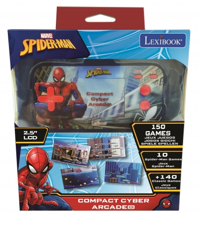 <img src='https://webimage.pl/pics/104/5/d3380743085104.jpg' style='height:440px' /> Konsola podręczna Compact Cyber Arcade® Spider-Man ekran 2,5'' 150 gier w tym 10 z Spider-Manem JL2367SP