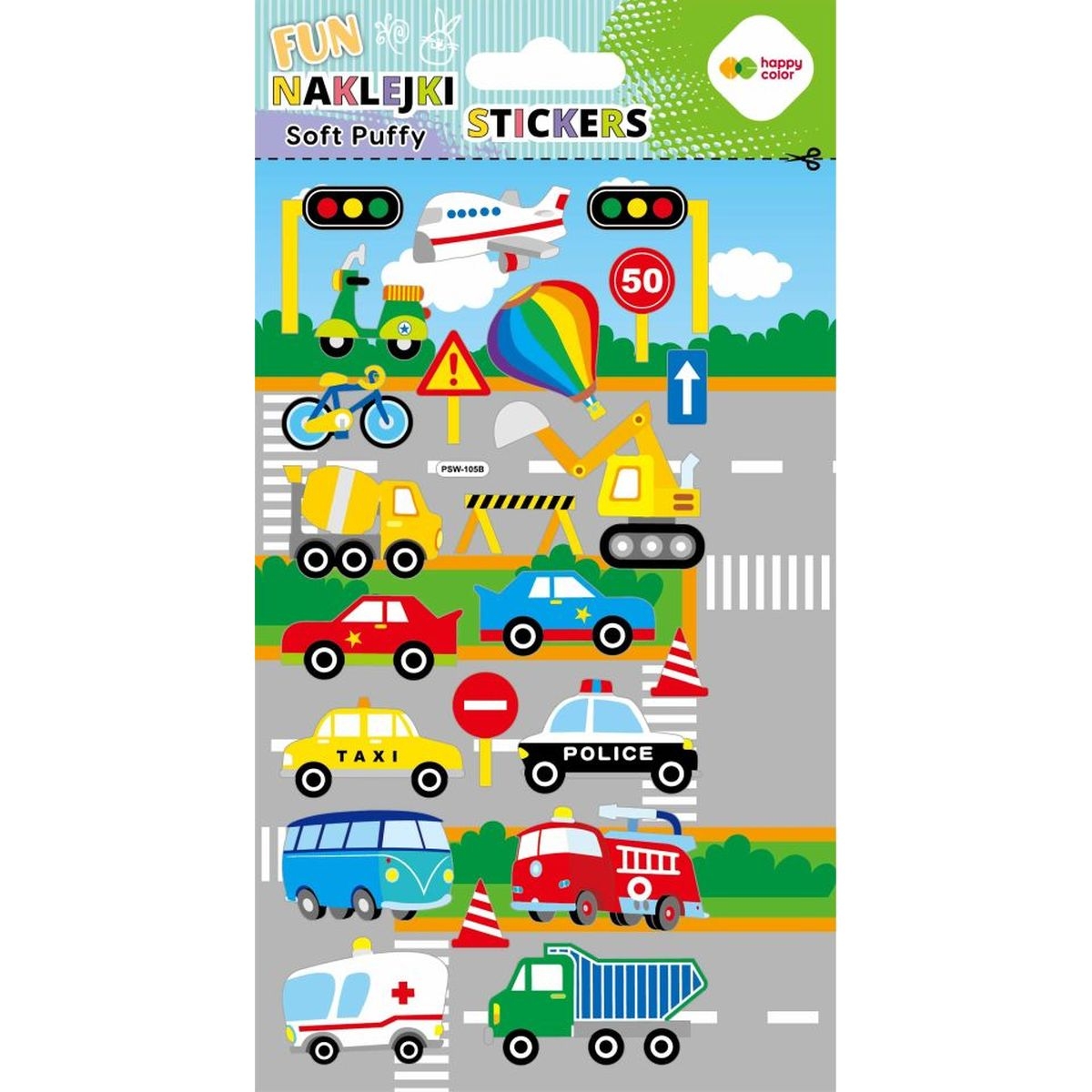 Naklejki 3D Soft Puffy Fun - Street Cars, 110X205 mm, Happy Color