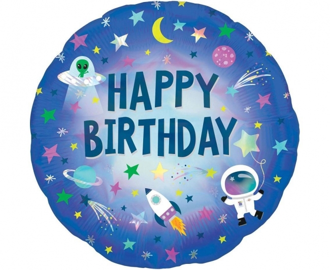 <img src='https://webimage.pl/pics/107/3/d0026635413107.jpg' style='height:440px' /> Balon foliowy holo Happy Birthday Kosmos 46cm