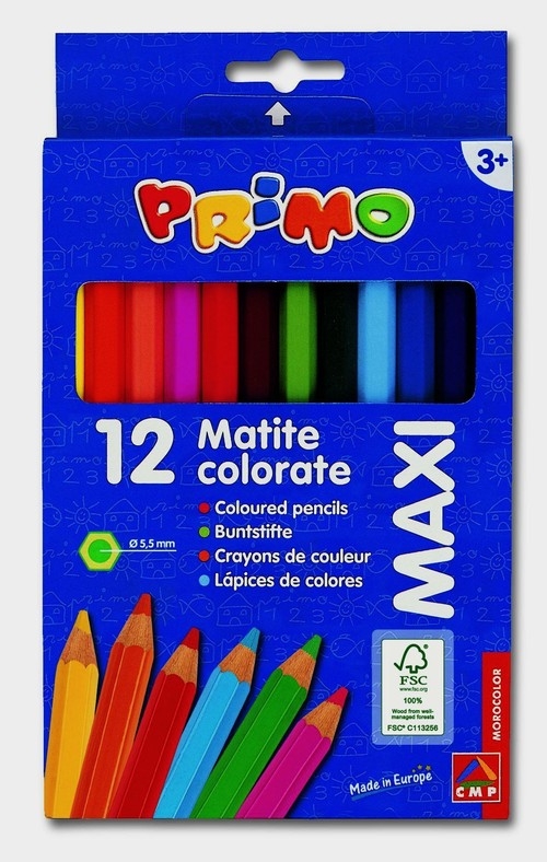 Kredki drewniane sześciokątne Primo Maxi 12 kolorów
