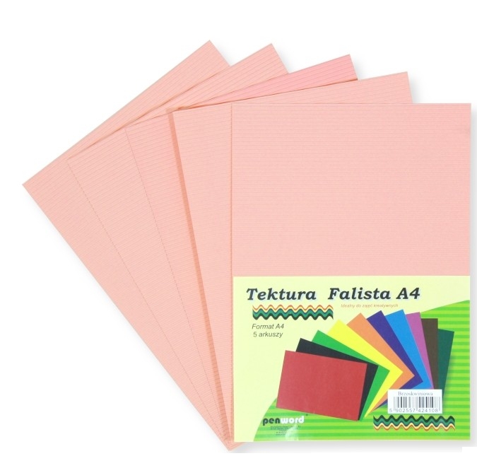 Tektura A4 falista brzoskwiniowa 5szt
